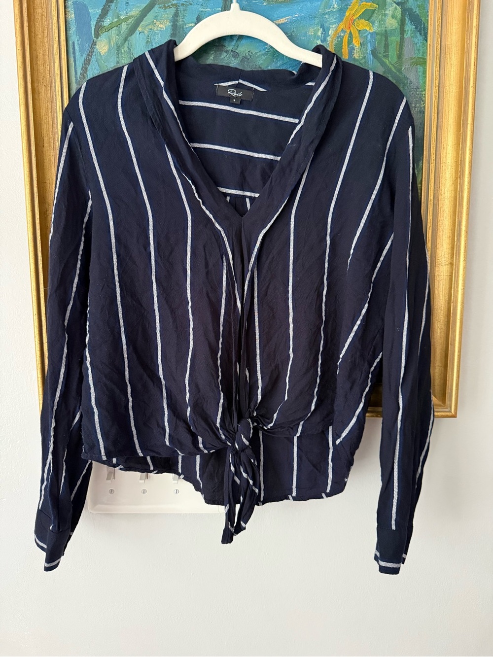 Rails Navy and White Striped Tie-Front Blouse